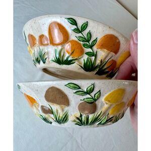 Arnels 1970s Vintage Mushroom Ceramic Bowls‎ Set 2 MCM Hand Painted Speckled